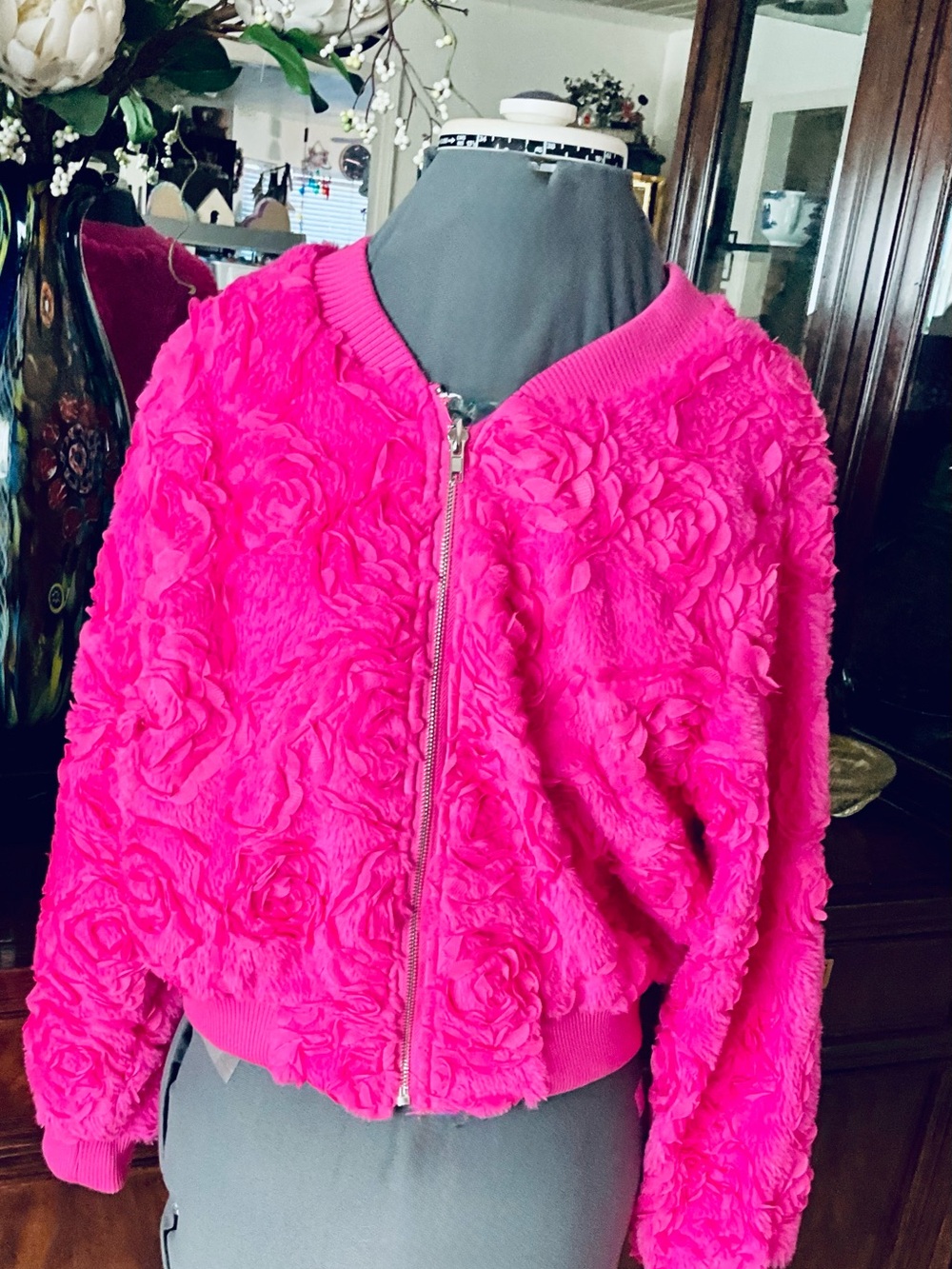 Peaches Vibrant Pink Floral 3D Bomber Jacket